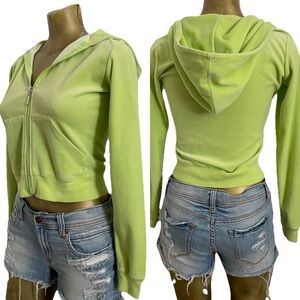 Cello VINTAGE Y2K Lime Green VELOUR HOODIE Jacket Size Small